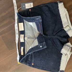 Dark Blue Denim Shorts with Frayed Edges